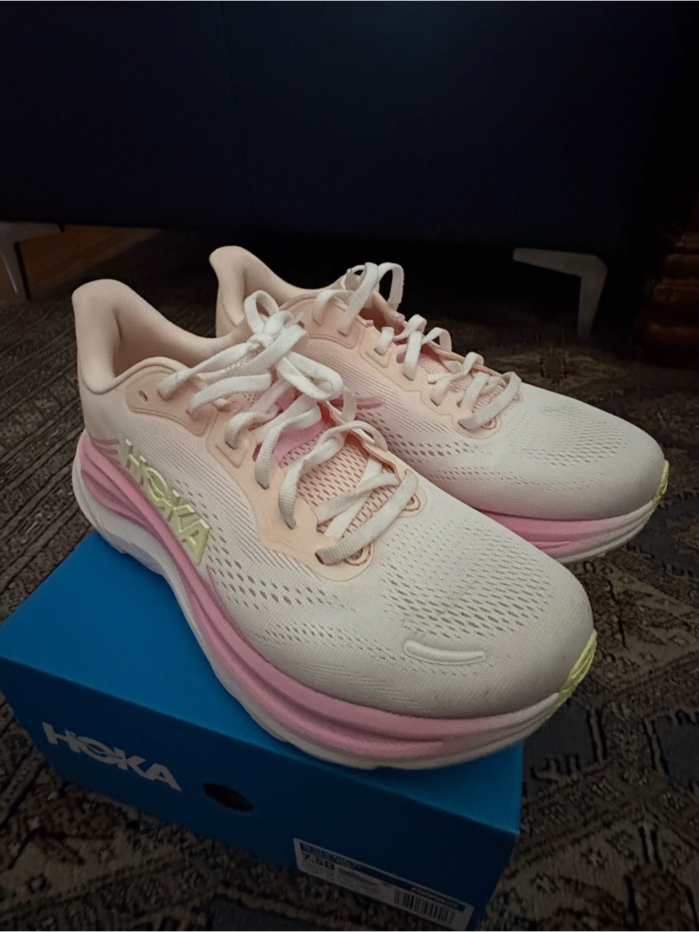Hoka Women's Light Pink and Cream Running Shoes with Pink Midsole
